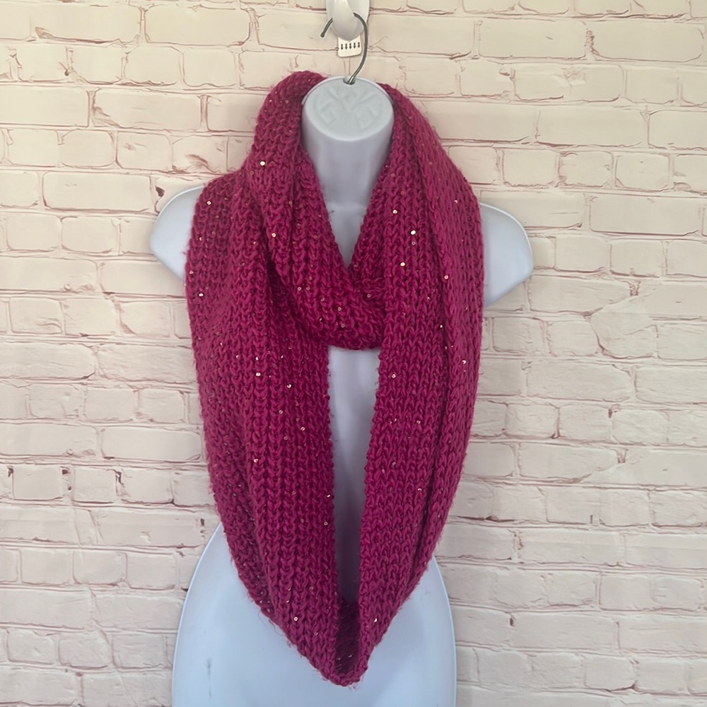 Fuchsia pink wrap sequins bling crochet scarf
